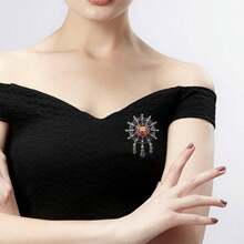 Vintage Enamel Spider Rhinestone Brooch, Women's Fashionable Luxury Jewelry, Set With Sparkling Rhinestones And Enamel Details, Suitable For Weddings And Formal Occasions, Perfect Holiday Gift - 紫色 - 查看 2