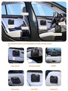 1pc Leather Car Storage Bag, Adhesive Car Phone Holder Organizer Pouch - Black-3096 - View 6