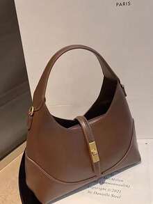 Contrast Color Design Dumpling Shaped Multi-Functional Commuter Shoulder Crossbody Bag, Suitable For Daily Commute, Casual Dates, Shopping - Coffee - View 3