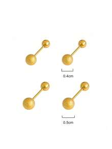 RAYQUEEN 1对不锈钢百搭时尚球形耳钉，适合日常佩戴 - 金黃色 - 查看 6