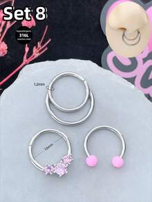 Bộ 3 khuyên mũi kiểu Y2K 16G hình bướm, trái tim, mặt trăng, sao, khuyên môi, chất liệu thép không gỉ, phù hợp cho xỏ mũi, dái tai, sụn tai, thích hợp cho tiệc tùng, ngày Valentine và đeo hàng ngày. - Hồng - Xem 11
