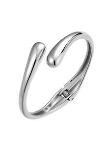 2pcs Vintage Stainless Steel Waterdrop Design Bangle Bracelets For Women, Daily Wear - Multicolor - View 3