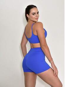 Seamless Front Fitness Set, Zero Transparency, Lined Top - Azul - Ver 3