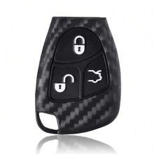 Funda de silicona de fibra de carbono de alta calidad con 3 botones para llave de coche de las clases C, B, E, W203, W211, W204, YU BN, CLS, CLK - negro - Ver 7
