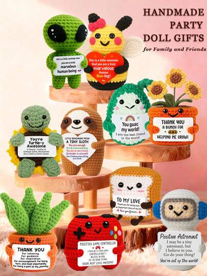 1件手工钩编桌面摆件，可爱动植物科幻设计，生日、母亲节、父亲节礼物，送给家人、朋友、同事，传递正能量，毕业、节日、派对礼品