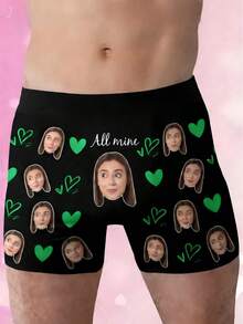 1pc Customized Men's Black Funny Print Briefs, Romantic Valentine's Day Gift - Black - View 3