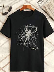 Spider Web Graphic Black Streetwear Tee Premium Cotton, Relaxed Fit, Street Hip-Hop, Comfortable, Unique Graphic Print, New Release - Black - View 2