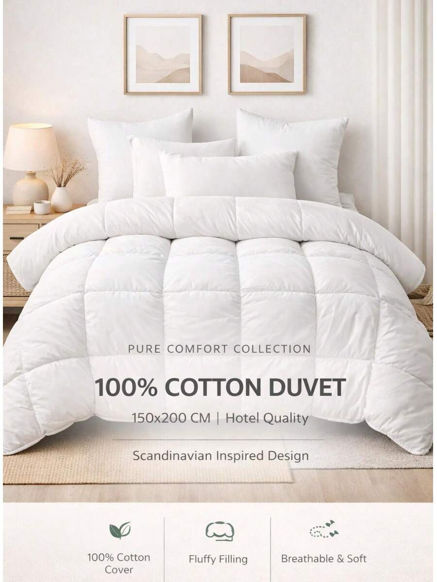 100%纯棉羽绒被 150x200厘米 – 酒店品质白色羽绒被，透气柔软蓬松填充，北欧简约卧室被子 – 土耳其制造 - 白色 - 查看 1