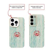 1个TPU材质蓝绿色海洋螃蟹条纹图案手机壳，兼容苹果17 Pro Max/17/16 Pro Max/15/13/12/11、S20 FE/A15/S24/A55、Note 11/12/13 Pro，全包防震软壳保护套，国际版，非国内版 - 白色 - 查看 7