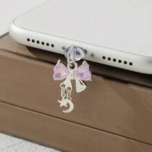 Cute Bow Phone Charm Dust Plug - Silver Metal Base With Colorful Star & Bowknot Design, Anti-Dust Phone Charging Port Pendant, Aesthetic Phone Accessory For Girls - Multicolor - View 10