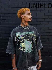 Disney UNIHLO  Mickey   Printed Summer Heavyweight Retro Washed Street Fashion Casual T-Shirt - màu đen - Xem 3
