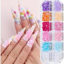 3D Flower Nail Art Charms, Cute Colorful Acrylic Flower Petals White Pink Cherry Blossom Spring Petal With Caviar Beads And Flatback Pearls For Manicure Craft DIY(20 - K1 - Colorful) - 20-K1-彩色 - 查看 2