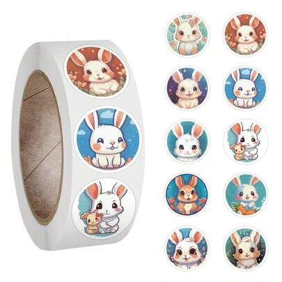 500张复活节兔子贴纸卷，10种款式，可用于水瓶、剪贴簿、日记本、笔记本电脑等。也可用于派对礼品、生日装饰、墙面、信封、生日贺卡和节日贺卡。