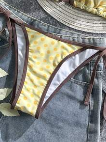 女士比基尼泳装，条纹、波点、纯黄色，休闲泳装，内置胸罩吊带背心上衣，适合度假、海滩，优雅套装，适合女士派对、度假村、都市海滩之旅，波西米亚风格，春夏海滩装 - 黃色 - 查看 8