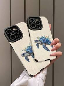 1pc Fashionable Minimalist Blue Sea Turtle Striped Texture Shockproof Anti-Fingerprint Phone Case, Suitable As Birthday/Holiday Gift For Friends, Family, Couples, Compatible With Apple And Models - Multicolor - View 4