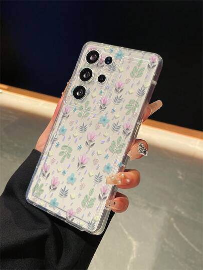 1pc Ditsy Floral Pattern, Airbag Transparent Anti-Drop Phone Protective Case, TPU Material Suitable As Holiday Gift, Compatible With Samsung S25/S25 Plus/S25 Ultra/S24 Ultra/S24/S23 Ultra/S23/S22 Ultra/S22, Unisex