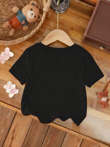 Baby Girl's Casual Fashion T-Shirt, "Mimi's Girl" Print With Pink Hearts, Sweet Family Design, Comfortable Soft Fabric, Perfect For Daily & Family Outings - màu đen - Xem 3