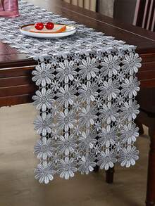 HXARTMIS 1PC, Exquisite European Style Lace Chrysanthemum Table Runner, Grey Polyester Table Dust Cover.Heat Resistant And Easy To Clean. Suitable For Home, Restaurant, Hotel And Coffee Shop. Ideal For Wedding & Party Decorations, Perfect For New Year, Birthday And Other Themed Festival Decorations. - Grey - View 8