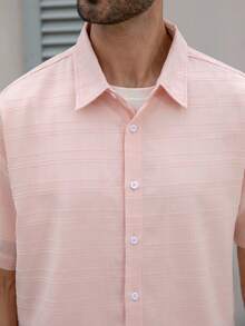 男士休闲街头风短袖纽扣衬衫 - 粉色 - 查看 7
