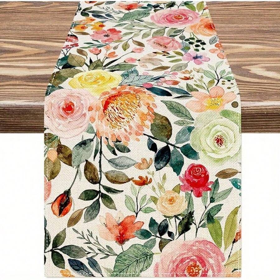 1pc Spring And Summer Watercolor Rose Table Flag, Restaurant Party Decoration Table Flag, Spring And Summer Printed Table Flag - Kiểu 1 - Xem 1