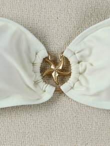 Nuevo conjunto de bikini de copa micro de color blanco sólido, elegante y casual para vacaciones en la playa, fiestas y citas, primavera/verano - Blanco - Ver 4