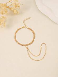 Hand Chain Bracelets For Women - 14K Plated Dainty Stackable Paperclip Link Bracelets Hand Chain Bracelet Ring Gold Bracelets For Women - Gold - View 7