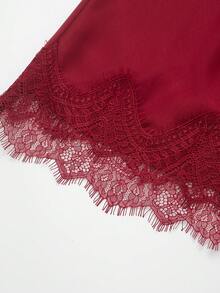 Jupe élégante à taille haute de couleur unie avec dentelle contrastante, printemps - Rouge - Voir 4