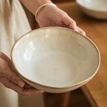 1 pieza Cuenco de cerámica hecho a mano para ensalada/sopa, vajilla de calidad de restaurante, apto para aperitivos, pasta, postres, exquisito regalo para fiestas, plato de aperitivos, decoración de mesa festiva, cuenco de arte asimétrico (hecho a mano, las pequeñas imperfecciones son normales; no compre si le molestan) - Multicolor - Ver 9