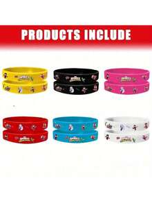 Marvel 12个漫威风格硅胶腕带，无吊坠，适合作为朋友生日派对用品和礼物、新年礼物、情人节礼物、复活节礼物 - 彩色 - 查看 6