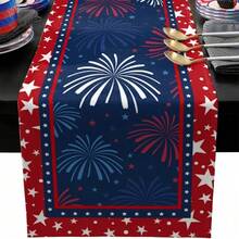 Patriotic 4th Of July Table Runner - Stars & Fireworks Design, Linen Blend, Perfect For Independence Day & Memorial Day Decor, Available In Multiple Sizes (13x48", 13x72", 13x108") - 樣式 1 - 查看 1