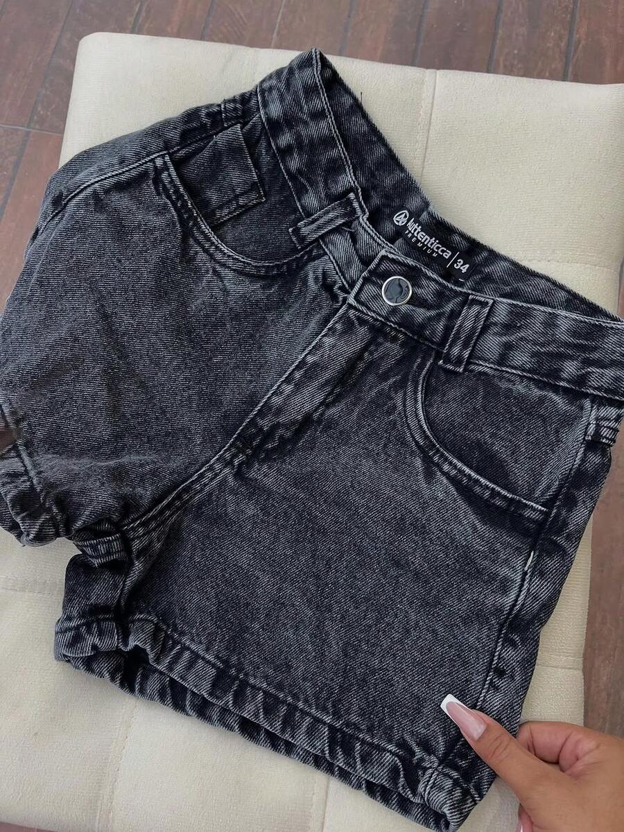 Denim Shorts With Folded Hem, 100% Cotton. - Grey - View 1