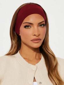 1/4条装波西米亚风防滑发带，适合瑜伽、跑步、健身和洗脸，柔软舒适吸汗弹力发带，纯色休闲风格，四季皆宜，女士及女孩发饰（酒红色）夏季穿搭 - 酒紅色 - 查看 2