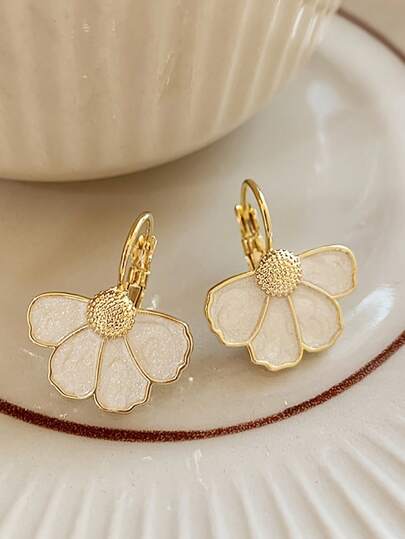 1 Pair Elegant French Floral Dangle Earrings - Stainless Steel Earring Studs, Alloy Flower Design, Suitable For Daily And Special Occasions, Daily Jewelry | French Floral Design | Alloy Structure