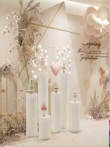 3/4/5/6 piezas Pedestal de cartón, Soporte de columna plegable, Accesorio para boda, Pilar de exhibición en el piso, Base de caja DIY con parte superior redonda y columna de tubo de papel plegable, Material: Papel, Capacidad de carga: 20kg - Blanco - Ver 4