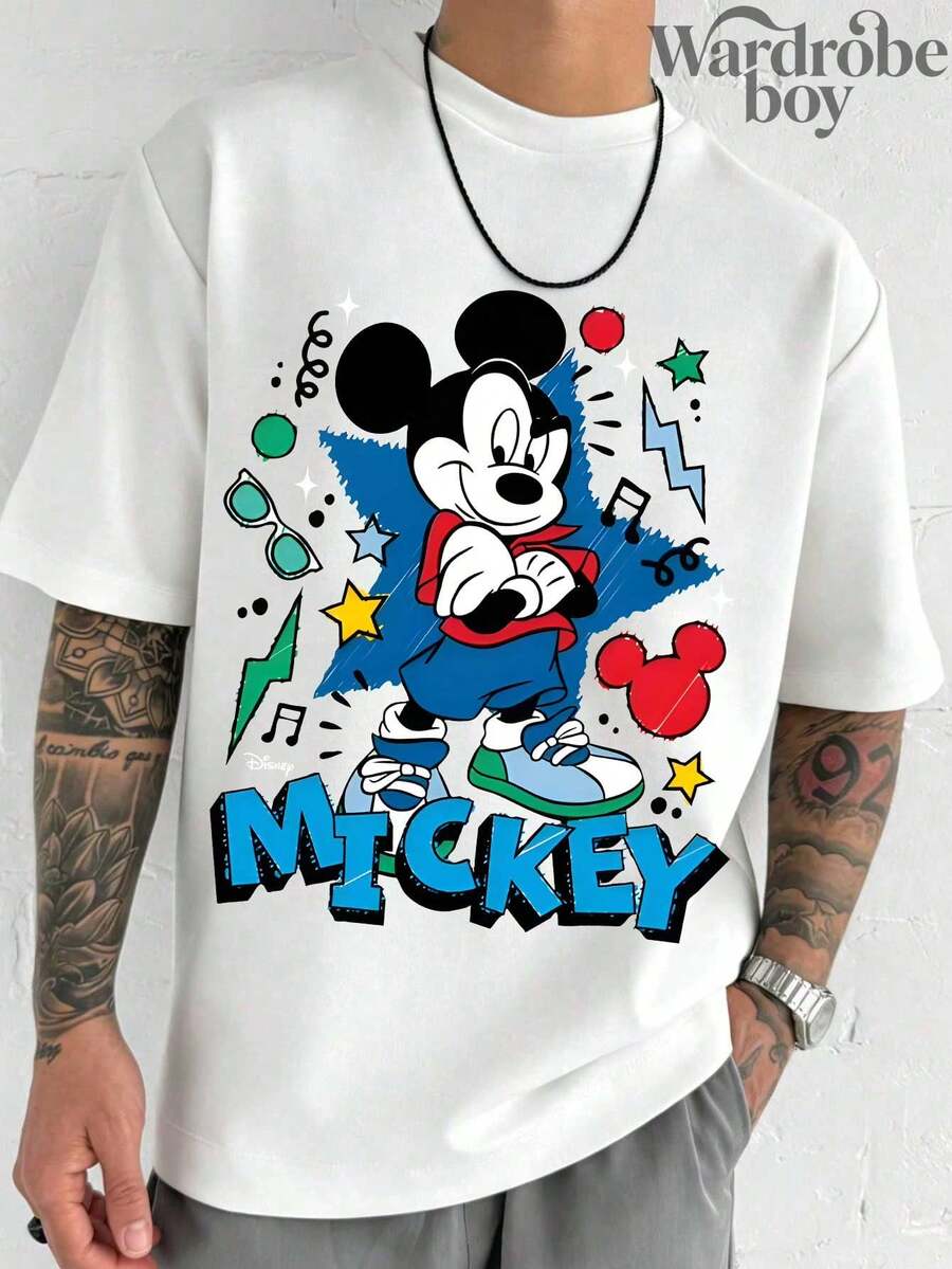 Disney Printed T-Shirt,Men's Disney Mickey Mouse Cool Men's Short-Sleeve Graphic T-Shirt, Unisex,High-Quality Pure Cotton T-Shirt,Suitable For All Seasons, Comfortable And Breathable| Exquisite Design | The Best Choice For Giving Gifts - White - View 1