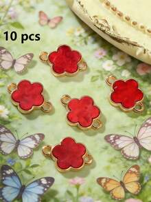 5/10/20/30/50/100/200/300/400/500pcs Multi-Color Elegant Quatrefoil Flower Double Hole Pendant, Suitable For DIY Necklace, Bracelet, Earring, Key Chain, Phone Charm, Couple Gift Jewelry Making - Five-petal Flower - View 18