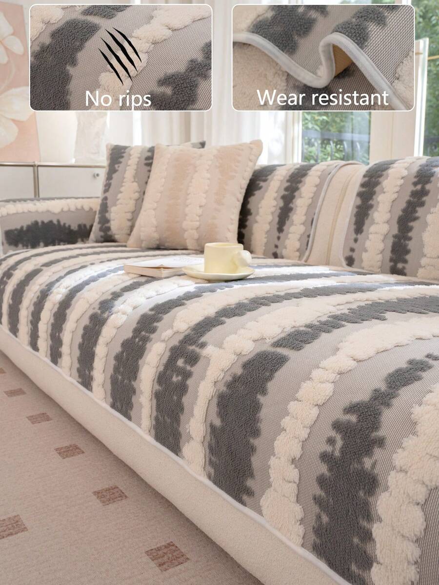 1件加厚绒面沙发垫套，柔软棉法兰绒沙发座垫保护套，现代简约防滑沙发套，防尘可水洗，适用于卧室、办公室、客厅、L型沙发、1/2/3/4人沙发