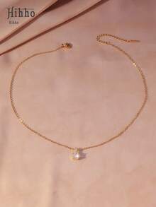 Hihho 一条双色锆石镶嵌项链，奢华闪耀的高端风格，锆石点缀更添立体感，适合日常、约会、派对、节日礼物等场合。 - 圓鋯項鍊 - 查看 5