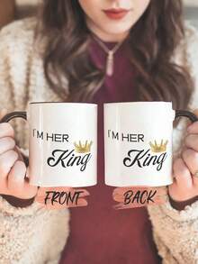 国王和王后情侣马克杯套装，11盎司陶瓷咖啡杯带把手，保温旅行杯，情人节结婚纪念日礼物 - 黑色 - 查看 4