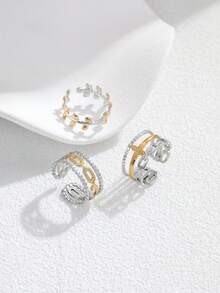 3pcs Stainless Steel Ombre Gold Open Ring Set, Suitable For Women Wear Or Gift - Yellow Gold - View 4