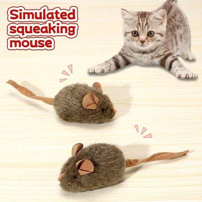 Plush Squeaky Mouse Cat Toy, No Battery Needed, Soft Stuffed Mouse For Self-Entertainment And Teasing Pets, Random Colors