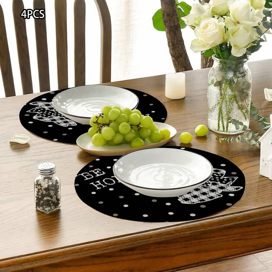 Easter Egg/Bunny Place Mat Creative Spring Round Dinner Table Mat For Home Kitchen Decor - 黑色 - 查看 1