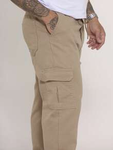 Men's Wide Leg Twill Cargo Pants With Side Pockets - Streetwear - Mocha Brown - View 2