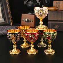 2pcs Vintage Medieval Style Renaissance Chalice Goblets, Luxury Gold-Plated With Exquisite Floral Pattern, Handcrafted Metal Cups, Suitable For Housewarming Gifts, Special Occasions And Decoration - Multicolor - View 2