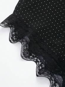 Women's Summer Casual Vacation Polka Dot Print Contrast Lace Asymmetrical Hem Camisole - Black - View 4