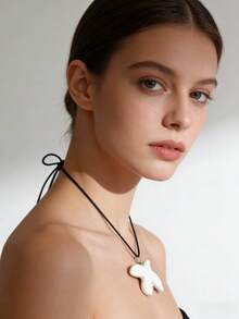 120cm Adjustable Rope Chain Ceramic White Dove Necklace, Women's Stainless Steel Pearl Beaded Long Necklace, Party Accessories - White - View 6