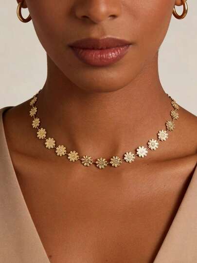 قلادة معدنية بطراز بوهيمي مزخرفة بالزهور، مناسبة للارتداء اليومي للنساء وكإكسسوار عرائسي