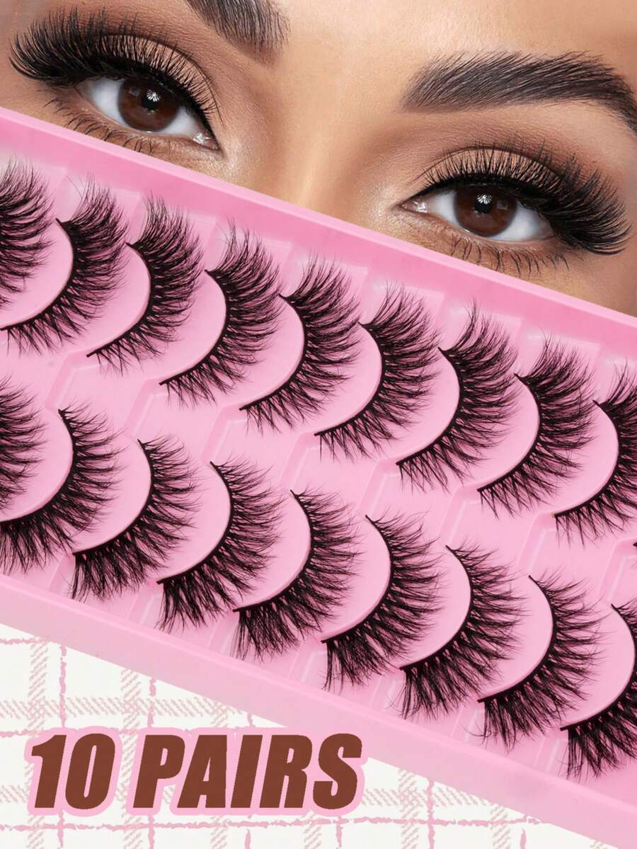 10 Pairs Value Pack False Eyelashes, Cat Eye Lashes, Natural Lashes, 3D Cubic, Lightweight & Natural, Thick & Fluffy, Soft & Lightweight, Reusable, Beginner Friendly, Suitable For Daily, Party, Date And All Occasions - Fluffy Lashes - View 1