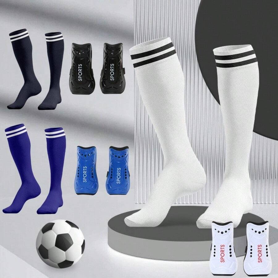 1 套足球袜，带护膝和护胫，适合训练和比赛 - 彩色 - 查看 1