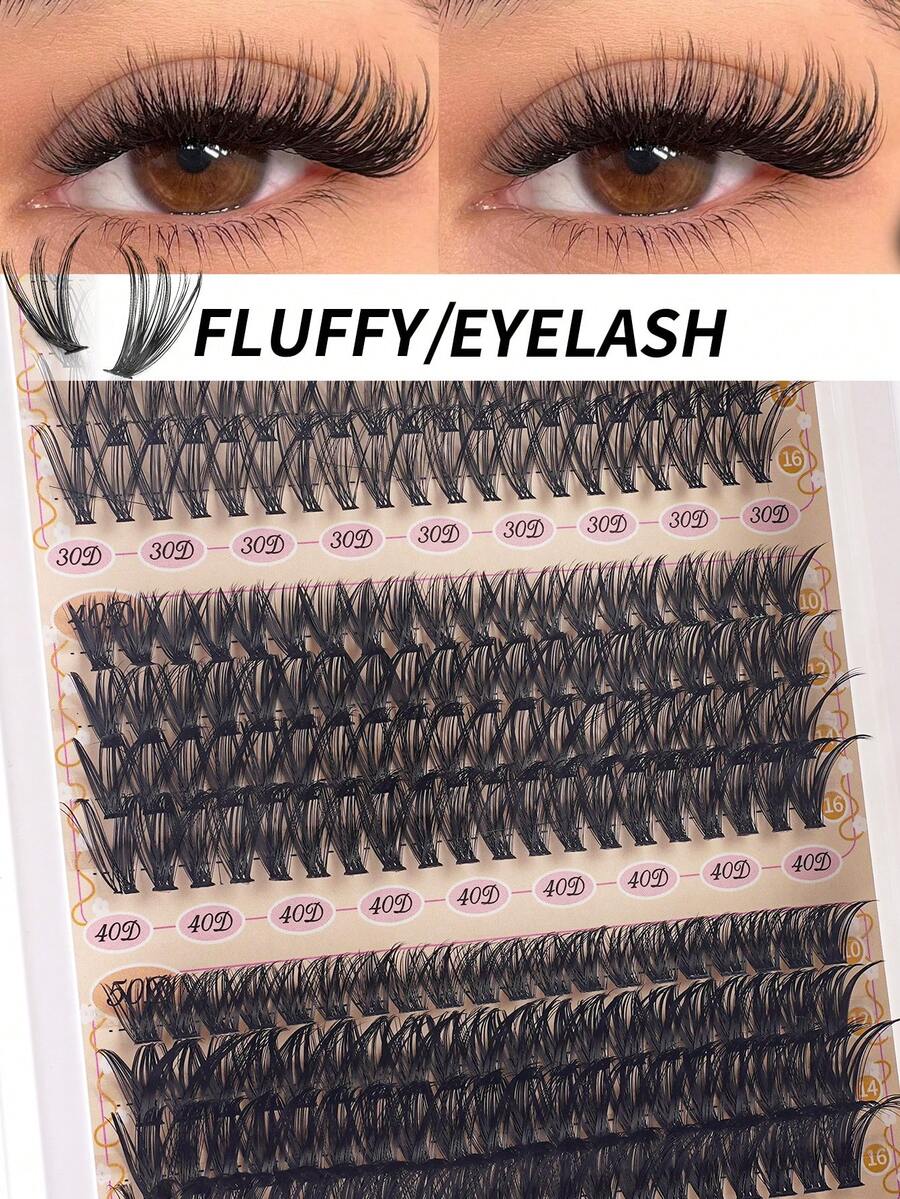 240簇D-DD卷度，高级睫毛嫁接套装 - 30D+40D+50D - 家用DIY，俄式浓密，簇状，蓬松，混合款式 - 10-16毫米 - 适合初学者，可重复使用，日常佩戴，节日特效，节日礼物，睫毛簇，睫毛簇，单根睫毛，假睫毛 - D - 查看 1